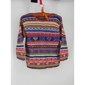 VTG Flapdoodles Studio Girls 7 Fair Isle Knit Sweater Boho Rainbow Floral 90s